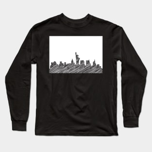 NYC Skyline Scribble Design, Vector, Artwork Long Sleeve T-Shirt